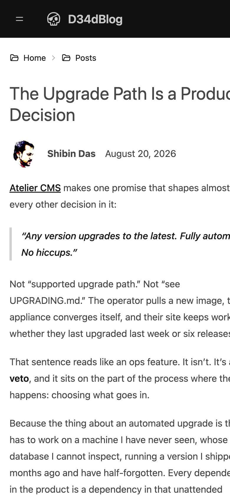 The same post on a 390 px phone: paragraph lines and the title are cut off at the right edge